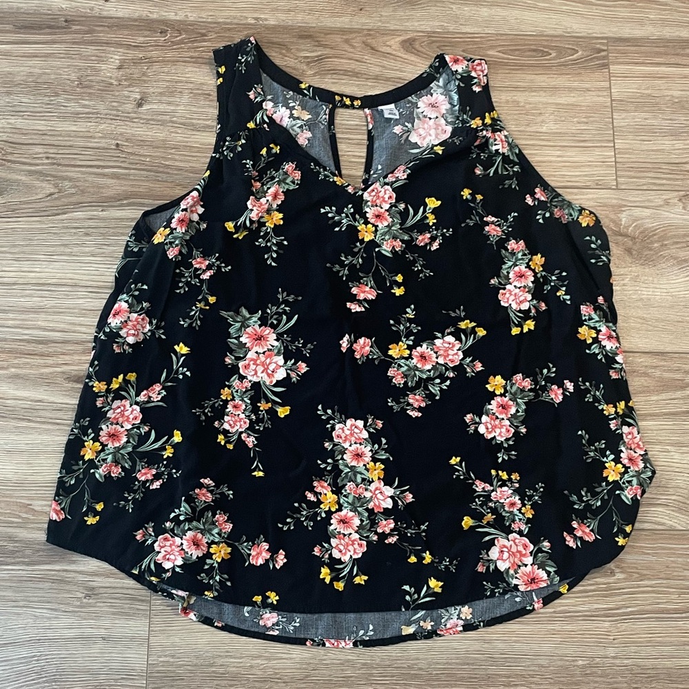 Old Navy Black Floral Tank Top